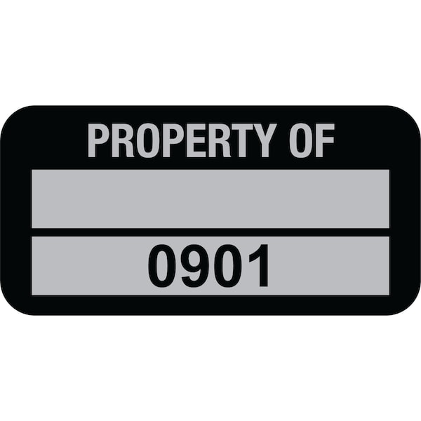 Lustre-Cal Property ID Label PROPERTY OF 5 Alum Blk 1.50in x 0.75in 1 Blank Pad&Serialized 0901-1000, 100PK 253769Ma2K0901 - main